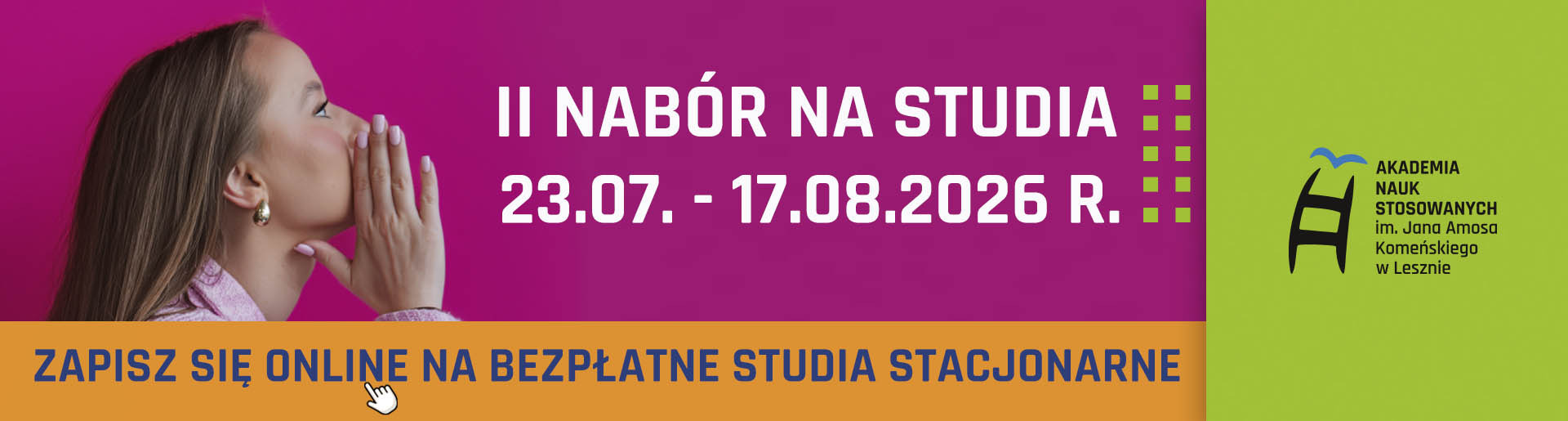 II nabór na studia, 23.07-17.08. Zapisz się online na bezpłatne studia stacjonarne.
